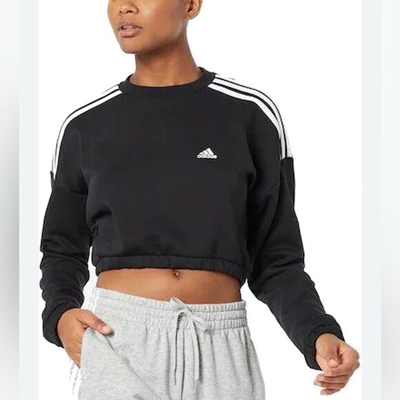 Adidas Hyperglam Cropped Crewneck Sweatshirt in Black and White - Size S - Picture 1 of 6